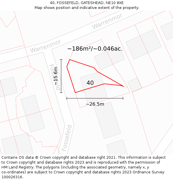 40, FOSSEFELD, GATESHEAD, NE10 8XE: Plot and title map