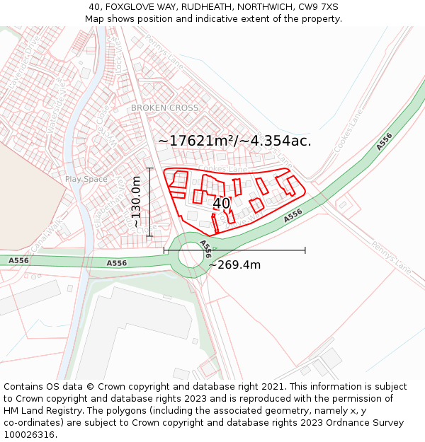 40, FOXGLOVE WAY, RUDHEATH, NORTHWICH, CW9 7XS: Plot and title map