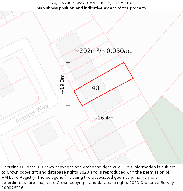 40, FRANCIS WAY, CAMBERLEY, GU15 1EX: Plot and title map