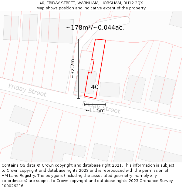 40, FRIDAY STREET, WARNHAM, HORSHAM, RH12 3QX: Plot and title map