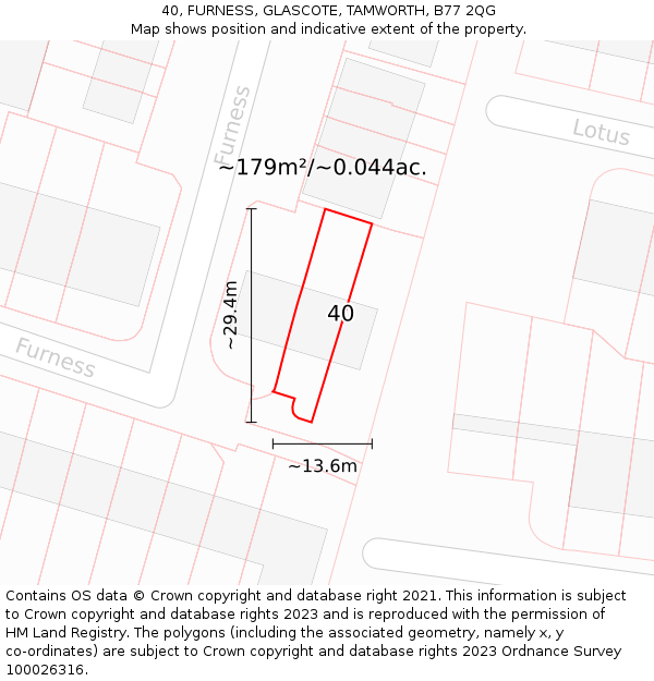 40, FURNESS, GLASCOTE, TAMWORTH, B77 2QG: Plot and title map