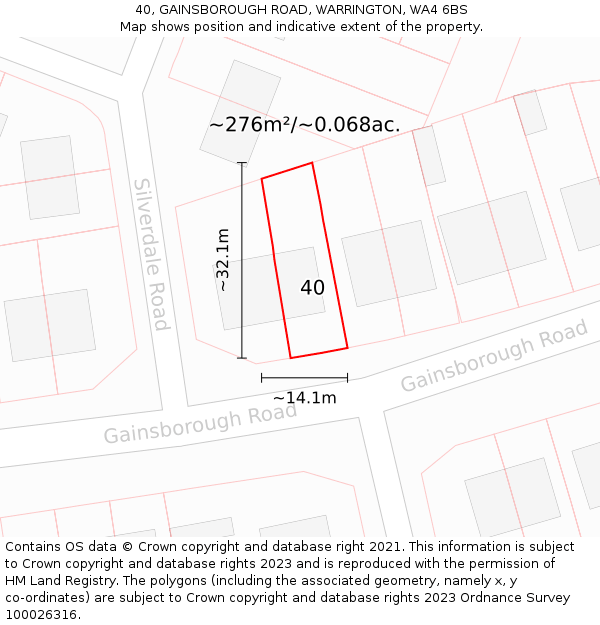 40, GAINSBOROUGH ROAD, WARRINGTON, WA4 6BS: Plot and title map