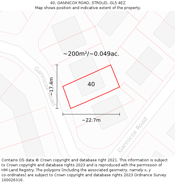 40, GANNICOX ROAD, STROUD, GL5 4EZ: Plot and title map