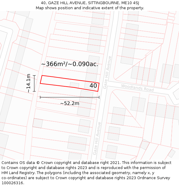 40, GAZE HILL AVENUE, SITTINGBOURNE, ME10 4SJ: Plot and title map