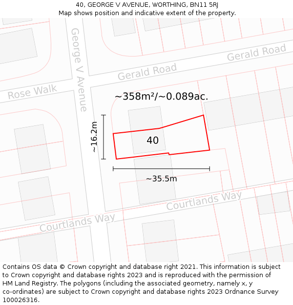 40, GEORGE V AVENUE, WORTHING, BN11 5RJ: Plot and title map