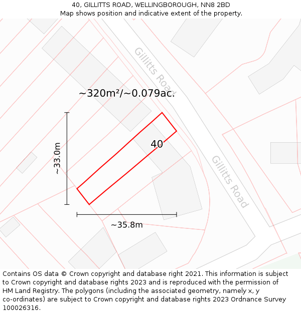 40, GILLITTS ROAD, WELLINGBOROUGH, NN8 2BD: Plot and title map