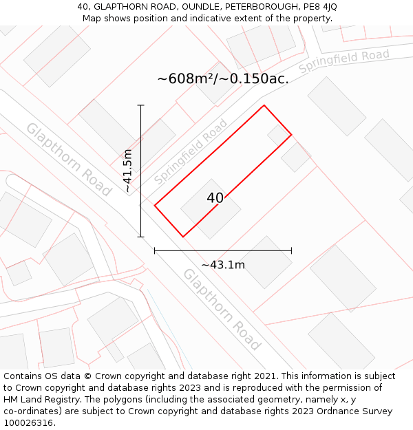 40, GLAPTHORN ROAD, OUNDLE, PETERBOROUGH, PE8 4JQ: Plot and title map