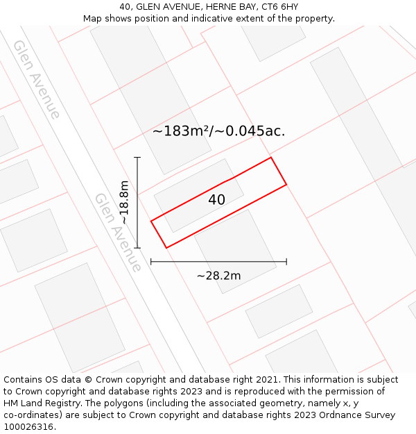 40, GLEN AVENUE, HERNE BAY, CT6 6HY: Plot and title map