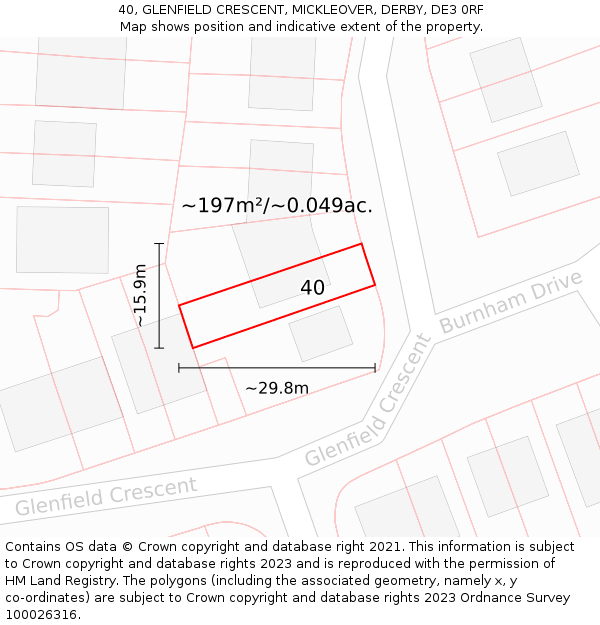 40, GLENFIELD CRESCENT, MICKLEOVER, DERBY, DE3 0RF: Plot and title map