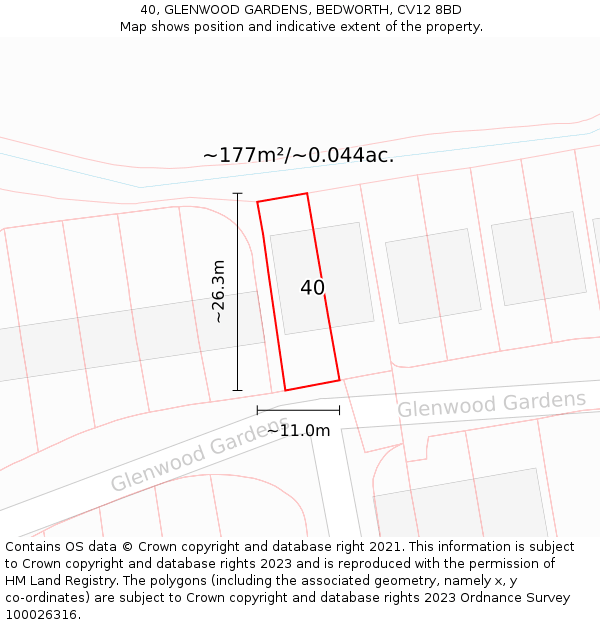 40, GLENWOOD GARDENS, BEDWORTH, CV12 8BD: Plot and title map