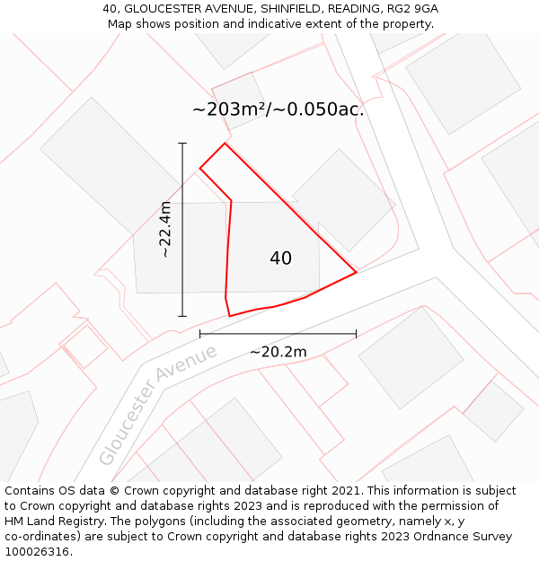 40, GLOUCESTER AVENUE, SHINFIELD, READING, RG2 9GA: Plot and title map