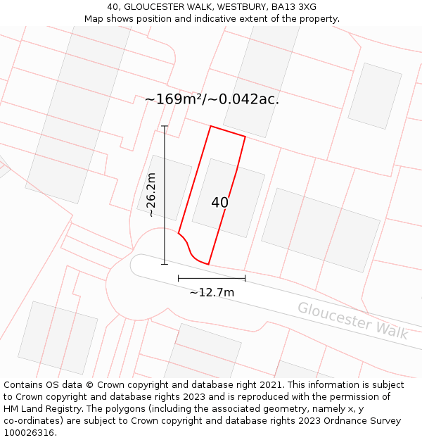 40, GLOUCESTER WALK, WESTBURY, BA13 3XG: Plot and title map