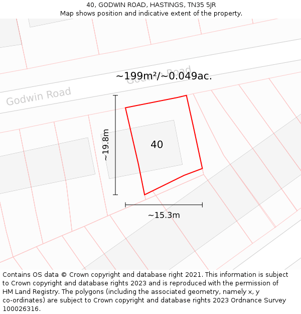 40, GODWIN ROAD, HASTINGS, TN35 5JR: Plot and title map