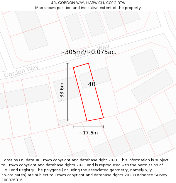 40, GORDON WAY, HARWICH, CO12 3TW: Plot and title map