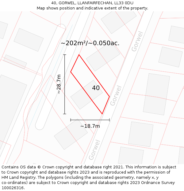 40, GORWEL, LLANFAIRFECHAN, LL33 0DU: Plot and title map