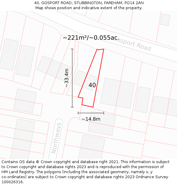 40, GOSPORT ROAD, STUBBINGTON, FAREHAM, PO14 2AN: Plot and title map