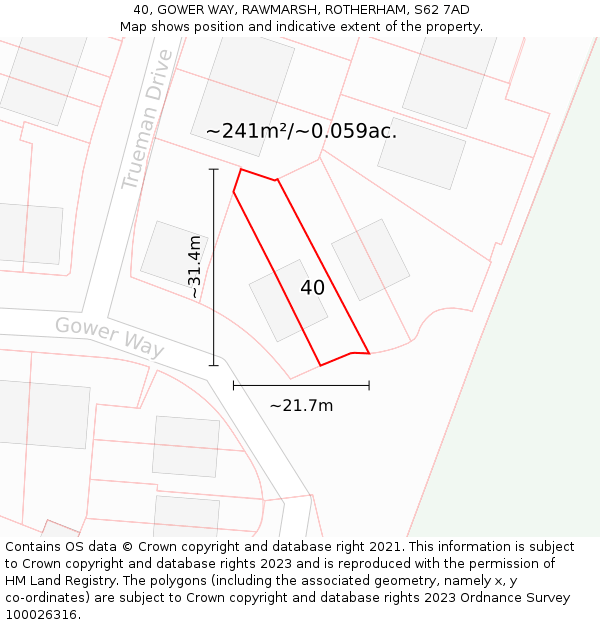 40, GOWER WAY, RAWMARSH, ROTHERHAM, S62 7AD: Plot and title map