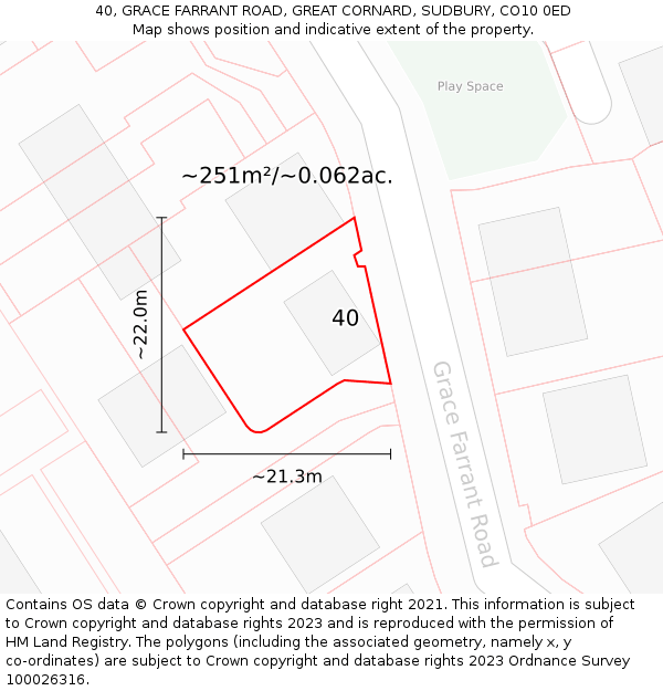 40, GRACE FARRANT ROAD, GREAT CORNARD, SUDBURY, CO10 0ED: Plot and title map