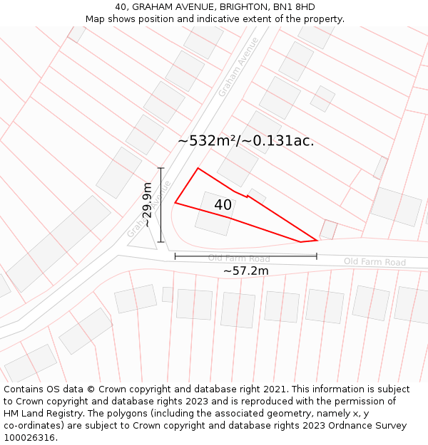 40, GRAHAM AVENUE, BRIGHTON, BN1 8HD: Plot and title map