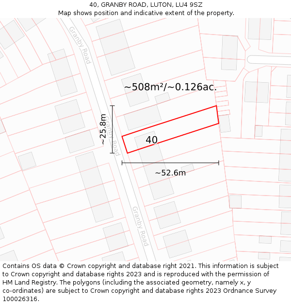 40, GRANBY ROAD, LUTON, LU4 9SZ: Plot and title map