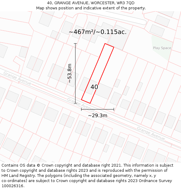 40, GRANGE AVENUE, WORCESTER, WR3 7QD: Plot and title map