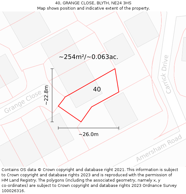 40, GRANGE CLOSE, BLYTH, NE24 3HS: Plot and title map