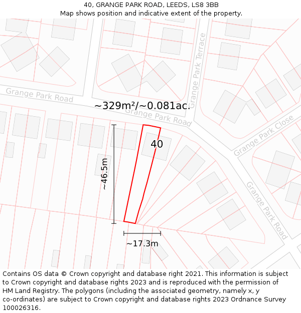 40, GRANGE PARK ROAD, LEEDS, LS8 3BB: Plot and title map