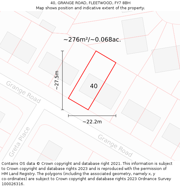 40, GRANGE ROAD, FLEETWOOD, FY7 8BH: Plot and title map