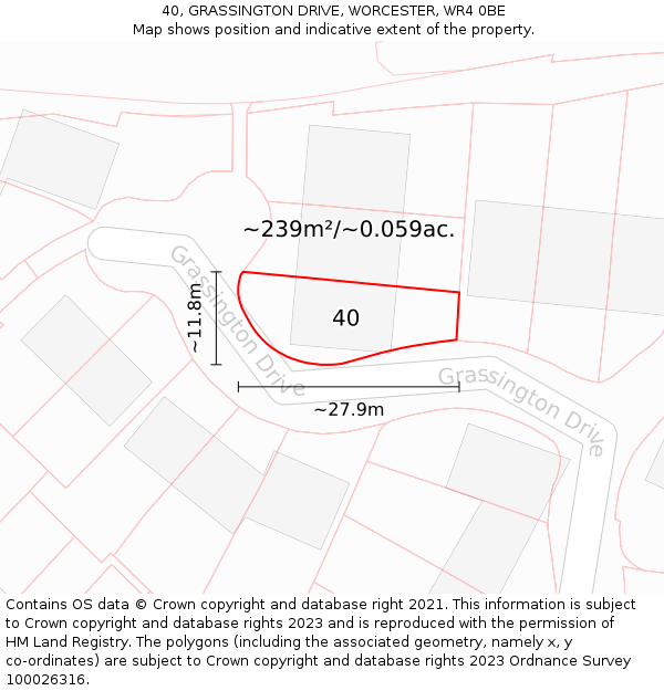 40, GRASSINGTON DRIVE, WORCESTER, WR4 0BE: Plot and title map