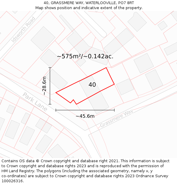 40, GRASSMERE WAY, WATERLOOVILLE, PO7 8RT: Plot and title map