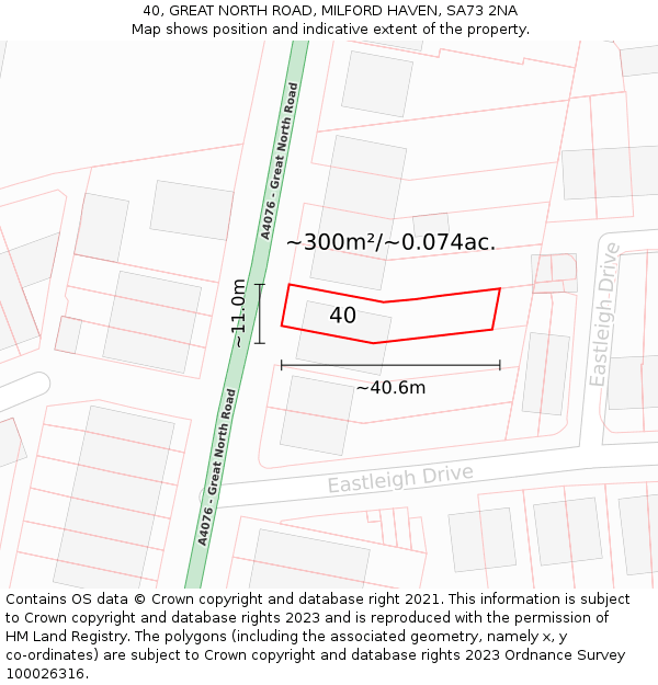 40, GREAT NORTH ROAD, MILFORD HAVEN, SA73 2NA: Plot and title map