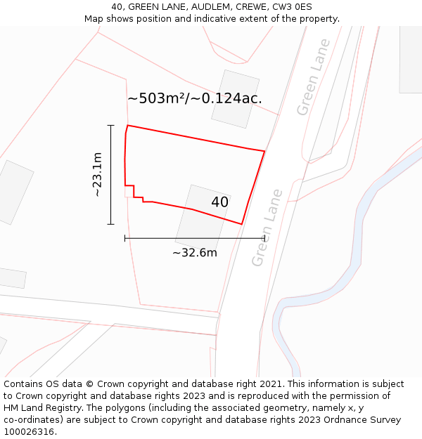 40, GREEN LANE, AUDLEM, CREWE, CW3 0ES: Plot and title map