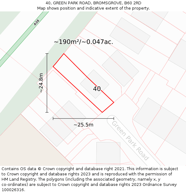 40, GREEN PARK ROAD, BROMSGROVE, B60 2RD: Plot and title map