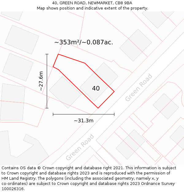 40, GREEN ROAD, NEWMARKET, CB8 9BA: Plot and title map