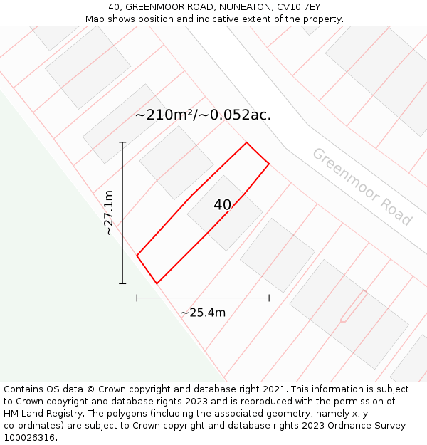 40, GREENMOOR ROAD, NUNEATON, CV10 7EY: Plot and title map