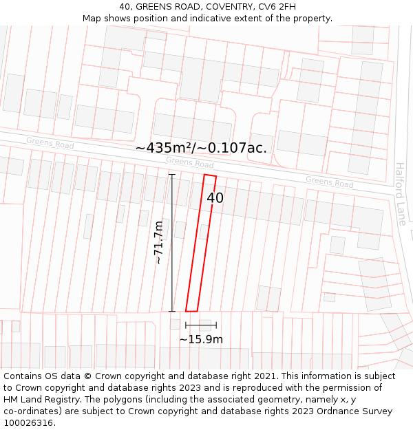 40, GREENS ROAD, COVENTRY, CV6 2FH: Plot and title map