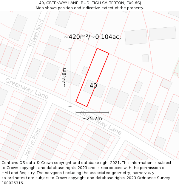 40, GREENWAY LANE, BUDLEIGH SALTERTON, EX9 6SJ: Plot and title map