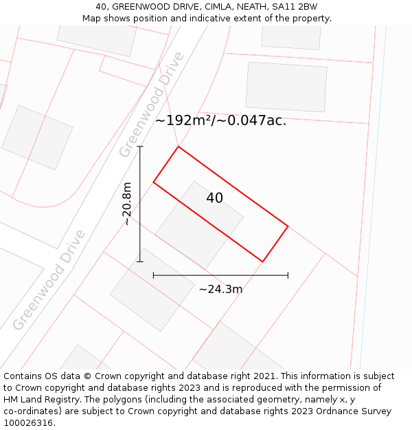 40, GREENWOOD DRIVE, CIMLA, NEATH, SA11 2BW: Plot and title map