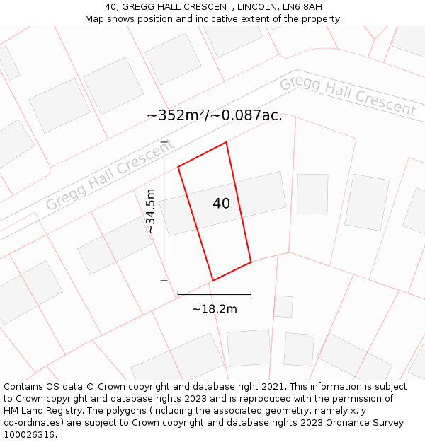 40, GREGG HALL CRESCENT, LINCOLN, LN6 8AH: Plot and title map