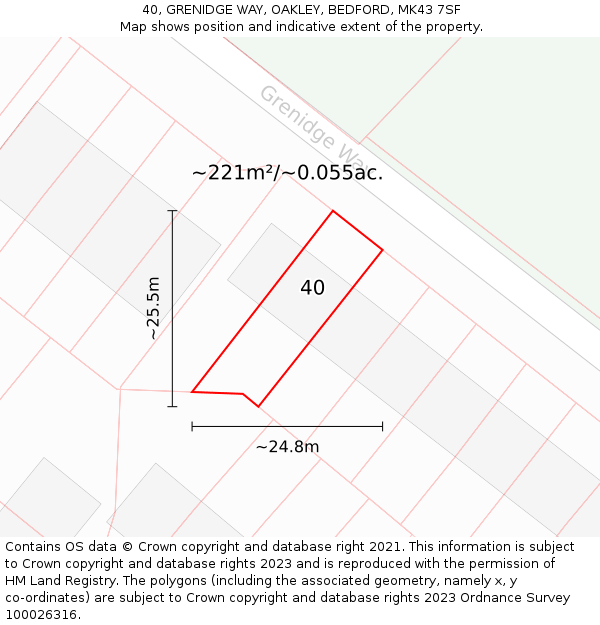 40, GRENIDGE WAY, OAKLEY, BEDFORD, MK43 7SF: Plot and title map