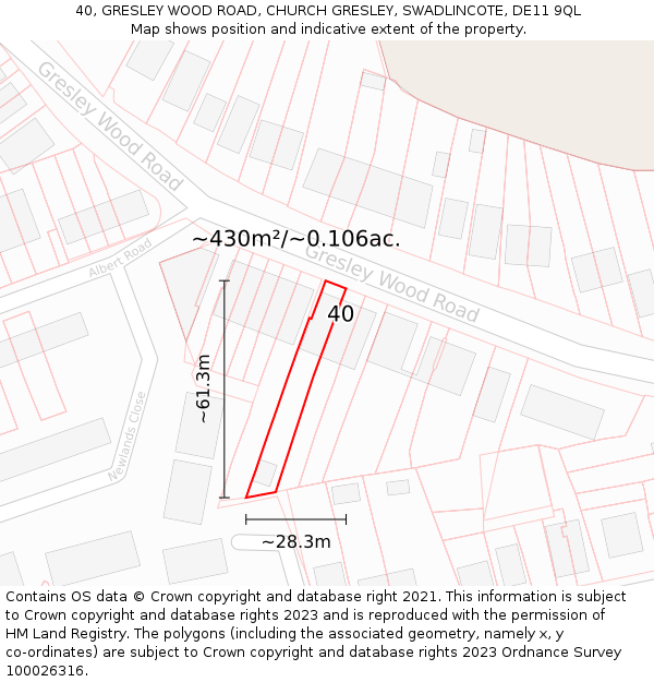 40, GRESLEY WOOD ROAD, CHURCH GRESLEY, SWADLINCOTE, DE11 9QL: Plot and title map