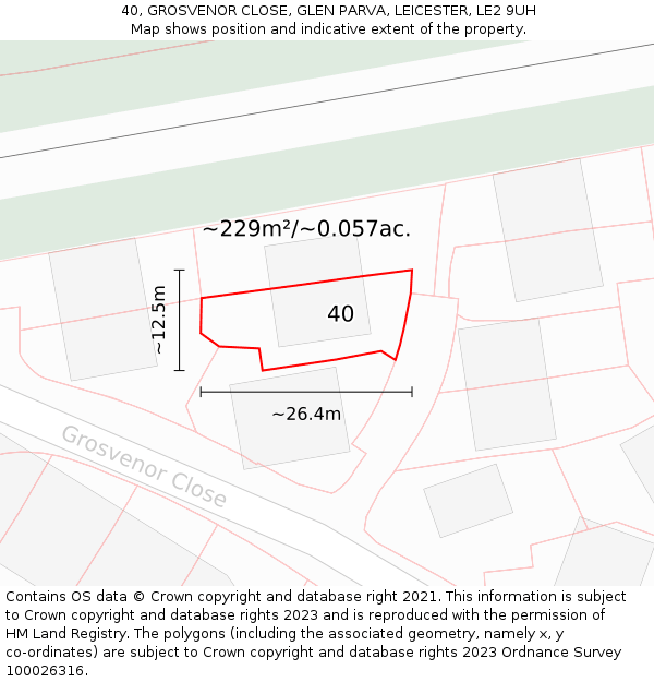 40, GROSVENOR CLOSE, GLEN PARVA, LEICESTER, LE2 9UH: Plot and title map