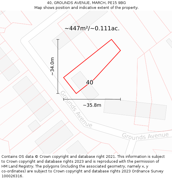 40, GROUNDS AVENUE, MARCH, PE15 9BG: Plot and title map