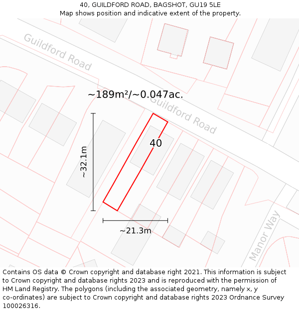 40, GUILDFORD ROAD, BAGSHOT, GU19 5LE: Plot and title map