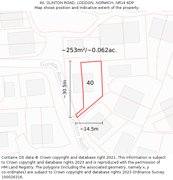 40, GUNTON ROAD, LODDON, NORWICH, NR14 6DP: Plot and title map