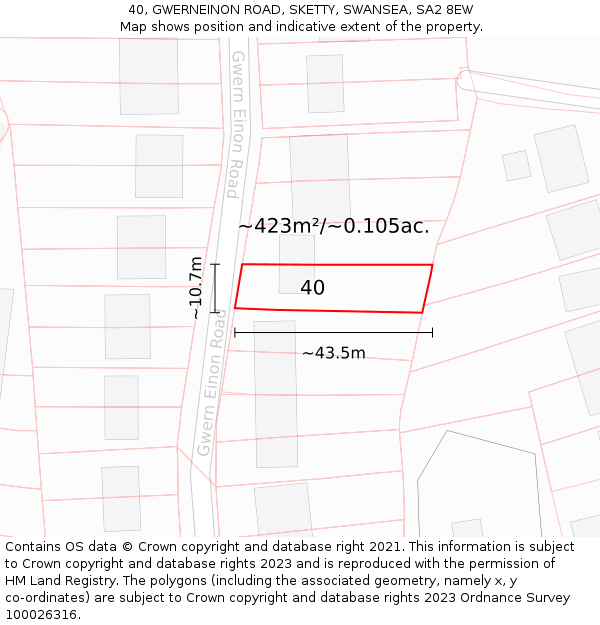 40, GWERNEINON ROAD, SKETTY, SWANSEA, SA2 8EW: Plot and title map