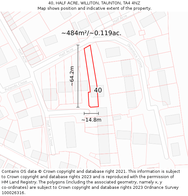 40, HALF ACRE, WILLITON, TAUNTON, TA4 4NZ: Plot and title map