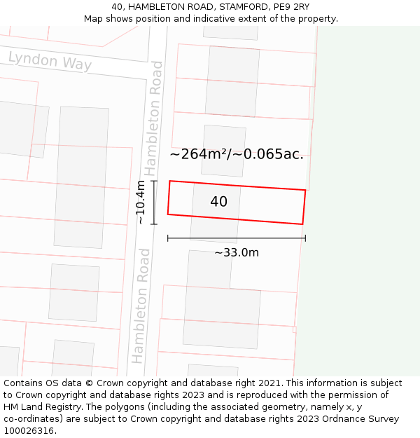 40, HAMBLETON ROAD, STAMFORD, PE9 2RY: Plot and title map