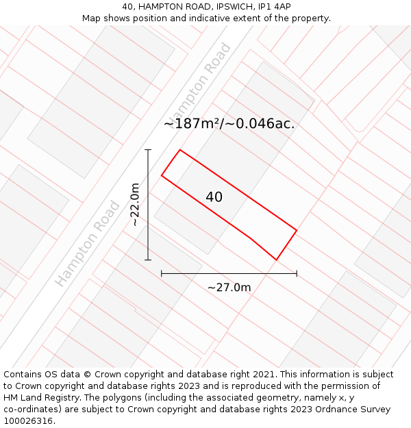 40, HAMPTON ROAD, IPSWICH, IP1 4AP: Plot and title map