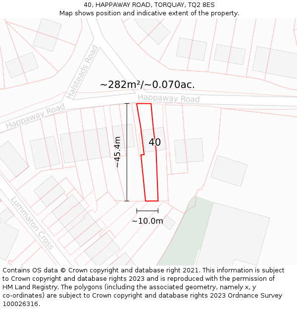 40, HAPPAWAY ROAD, TORQUAY, TQ2 8ES: Plot and title map